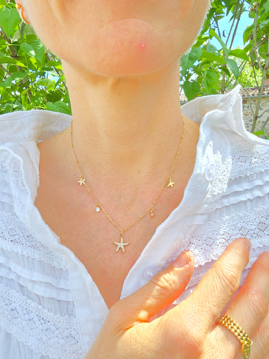 Collier pendentif Etoile strass - Acier inoxydable doré