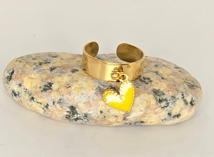 Bague cœur jaune, ajustable en acier inoxydable - vue 2 - Créa Gégé