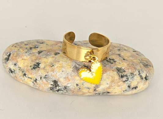 Bague cœur jaune, ajustable en acier inoxydable - vue 2 - Créa Gégé