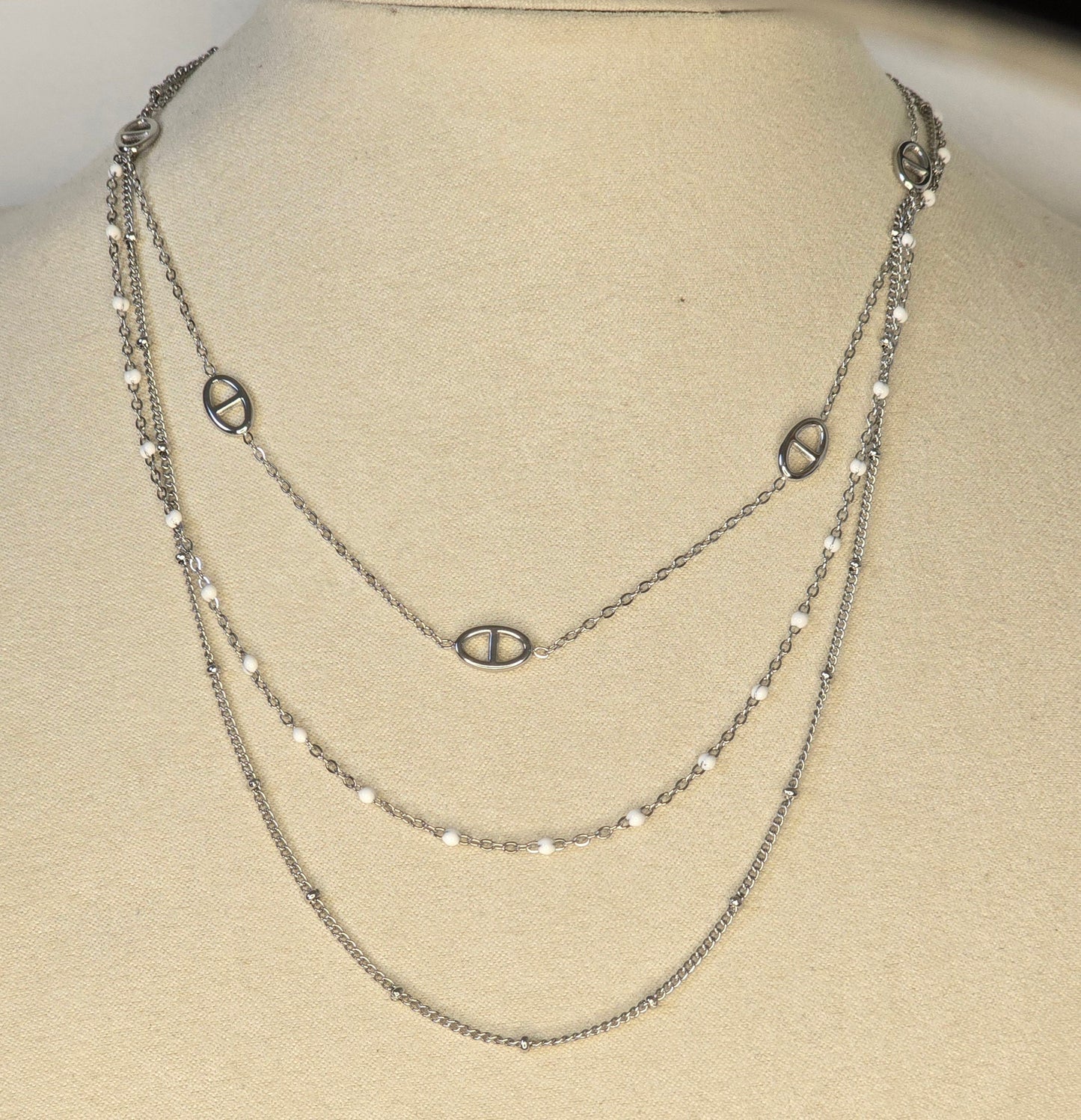 Collier triple acier inoxydable maille marine