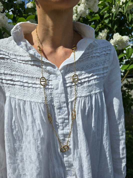 Collier sautoir grosse maille marine - Acier inoxydable