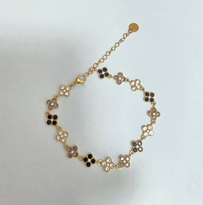 Bracelet Trèfle Dégradé Noir et Blanc Ajustable - Acier Inoxydable