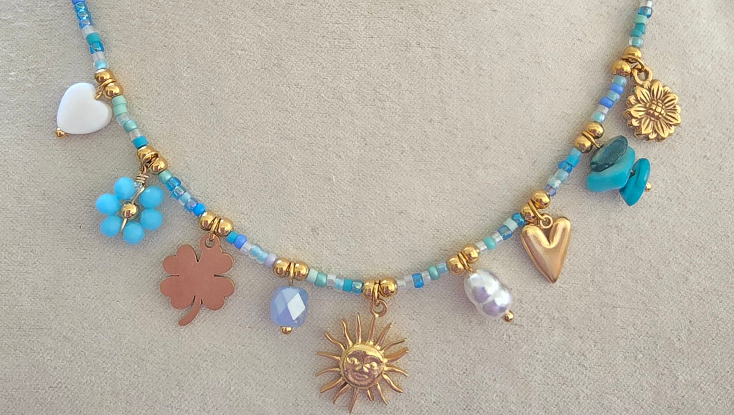 Collier charms ajustable en perle - acier inoxydable