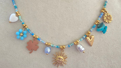 Collier charms ajustable en perle - acier inoxydable
