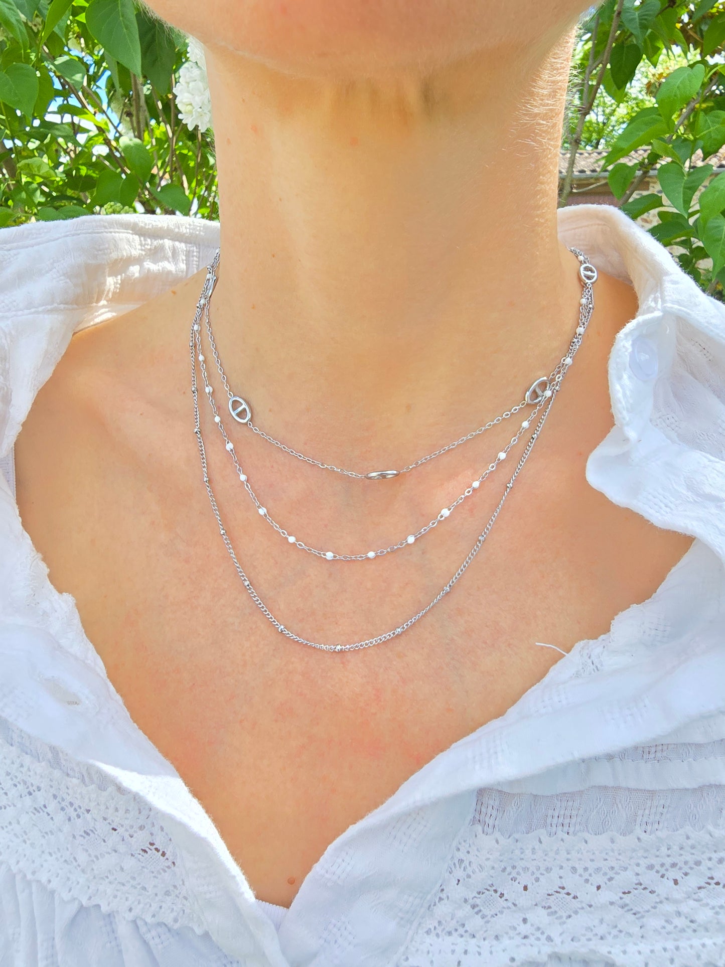 Collier triple acier inoxydable maille marine