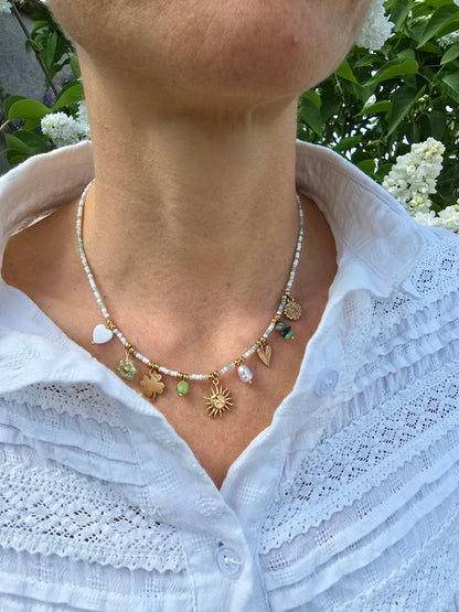 Collier charms ajustable en perle - acier inoxydable