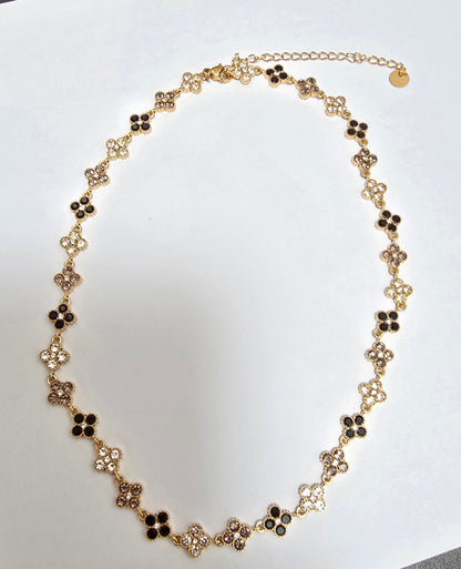 Collier Trèfle Dégradé Noir et Blanc - Acier Inoxydable
