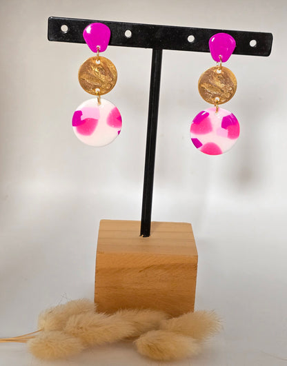 Boucles d’oreilles marbré de rose et blanc - vue 3 - Créa Gégé
