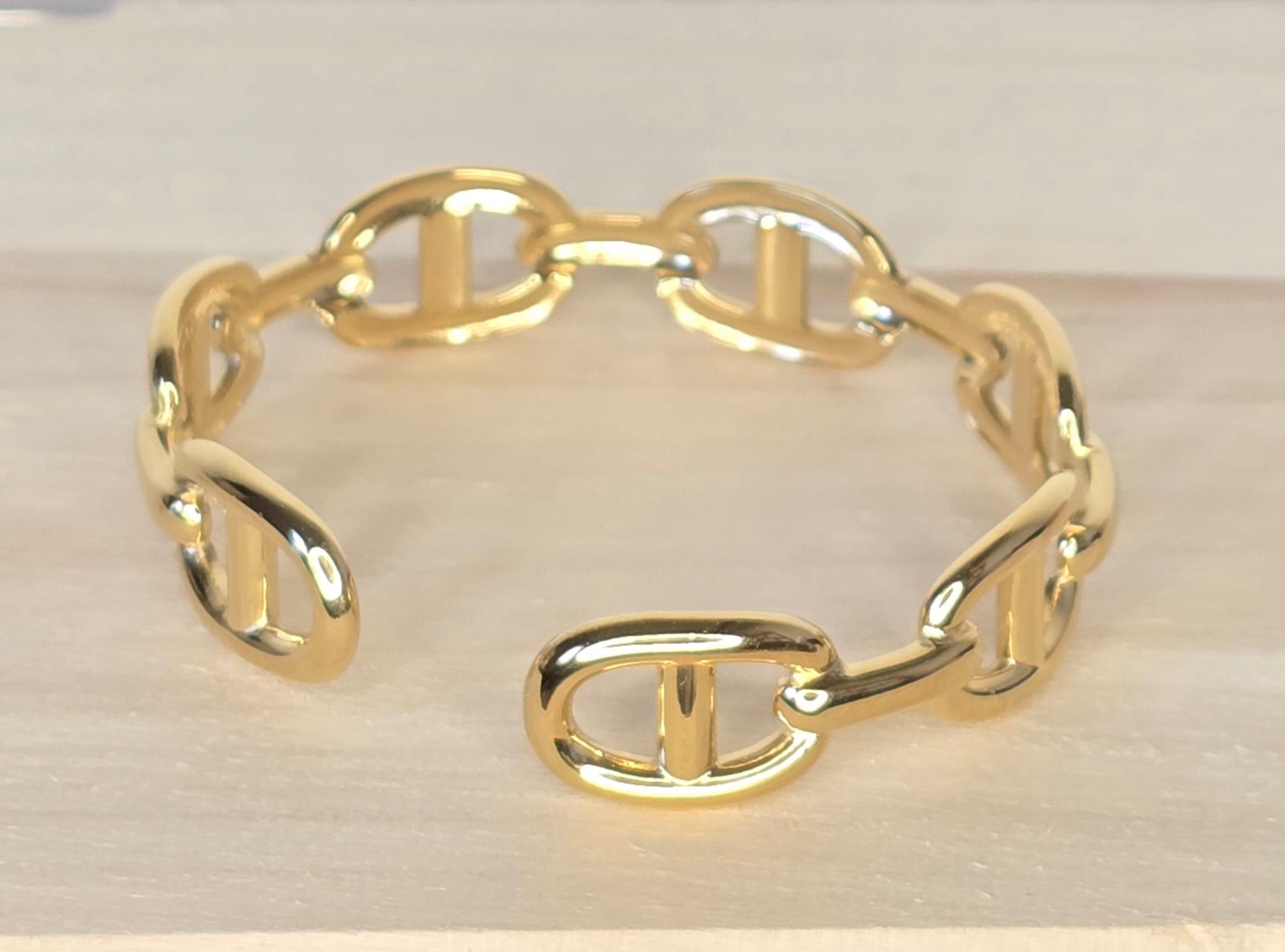 Bracelet jonc maille marine acier inoxydable doré ajustable - vue 4 - Créa Gégé