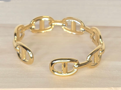 Bracelet jonc maille marine acier inoxydable doré ajustable - vue 4 - Créa Gégé
