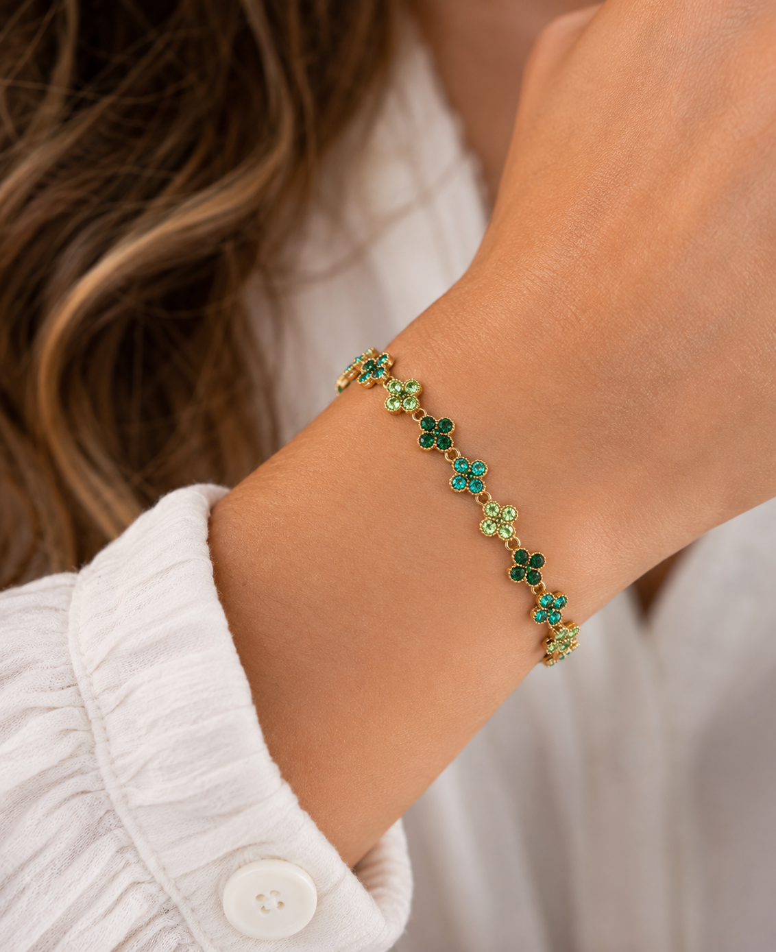 Bracelet Trèfle Dégradé Vert Émeraude - Acier Inoxydable