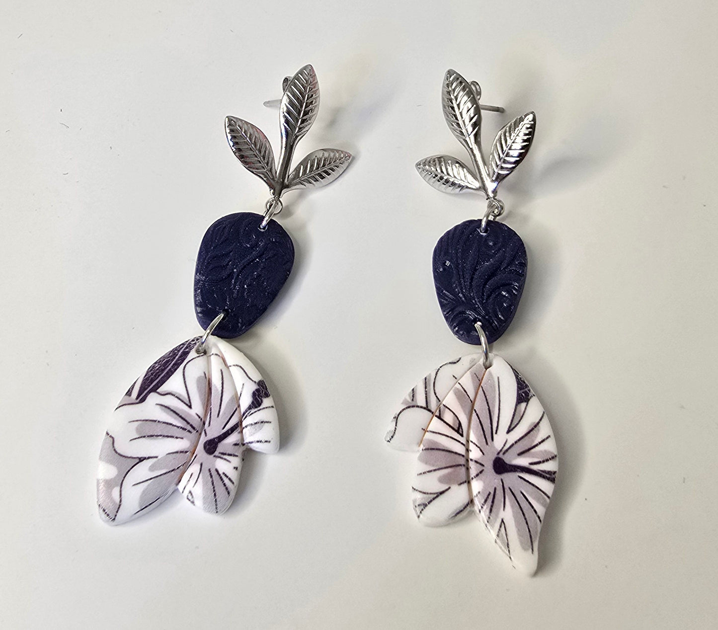 Boucles d’oreilles tropical bleu marine - Acier inoxydable