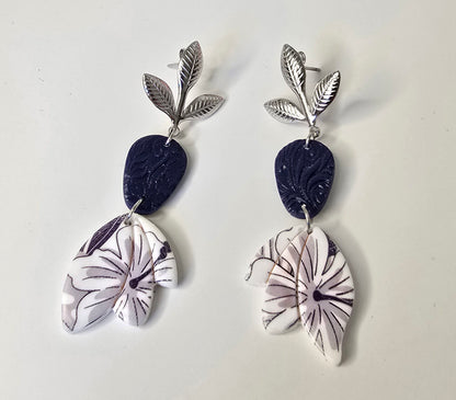 Boucles d’oreilles tropical bleu marine - Acier inoxydable