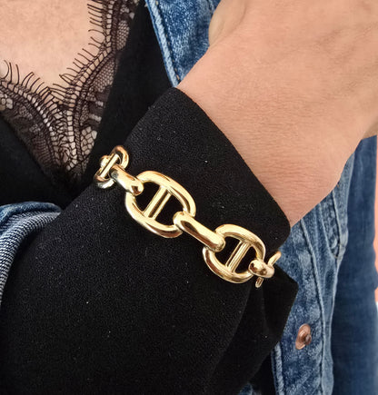Bracelet jonc maille marine acier inoxydable doré ajustable - Créa Gégé