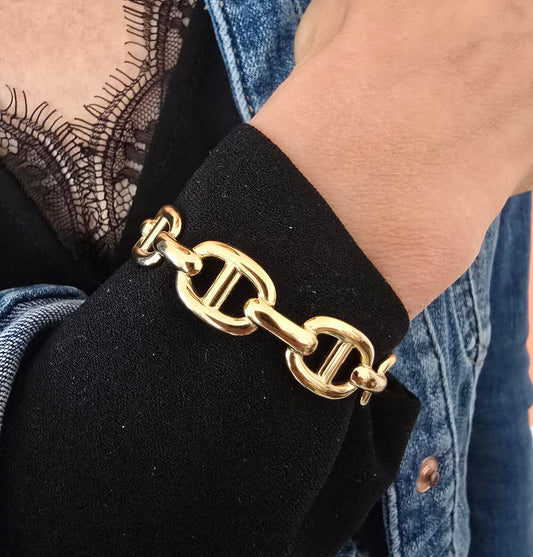 Bracelet jonc maille marine acier inoxydable doré ajustable - Créa Gégé