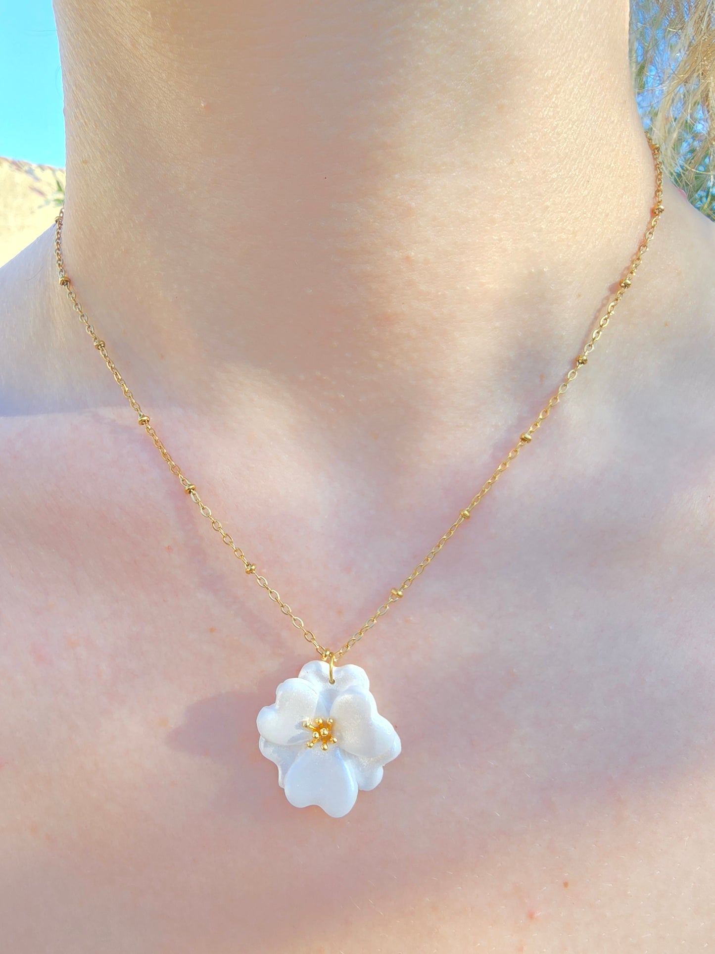 Parure fleurs nacré blanc - Acier inoxydable