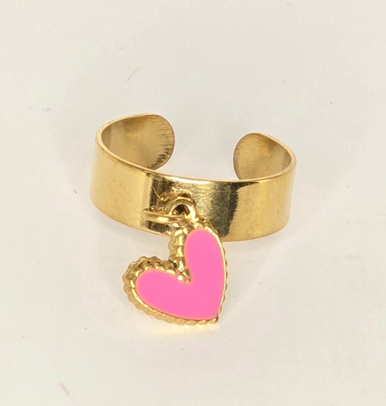Bague ajustable cœur rose - vue 2 - Créa Gégé