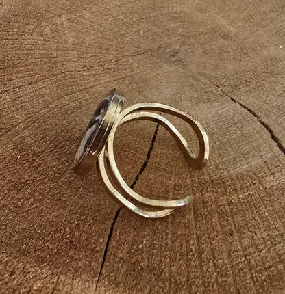 Bague ajustable ovale marbrée noir, blanc & doré