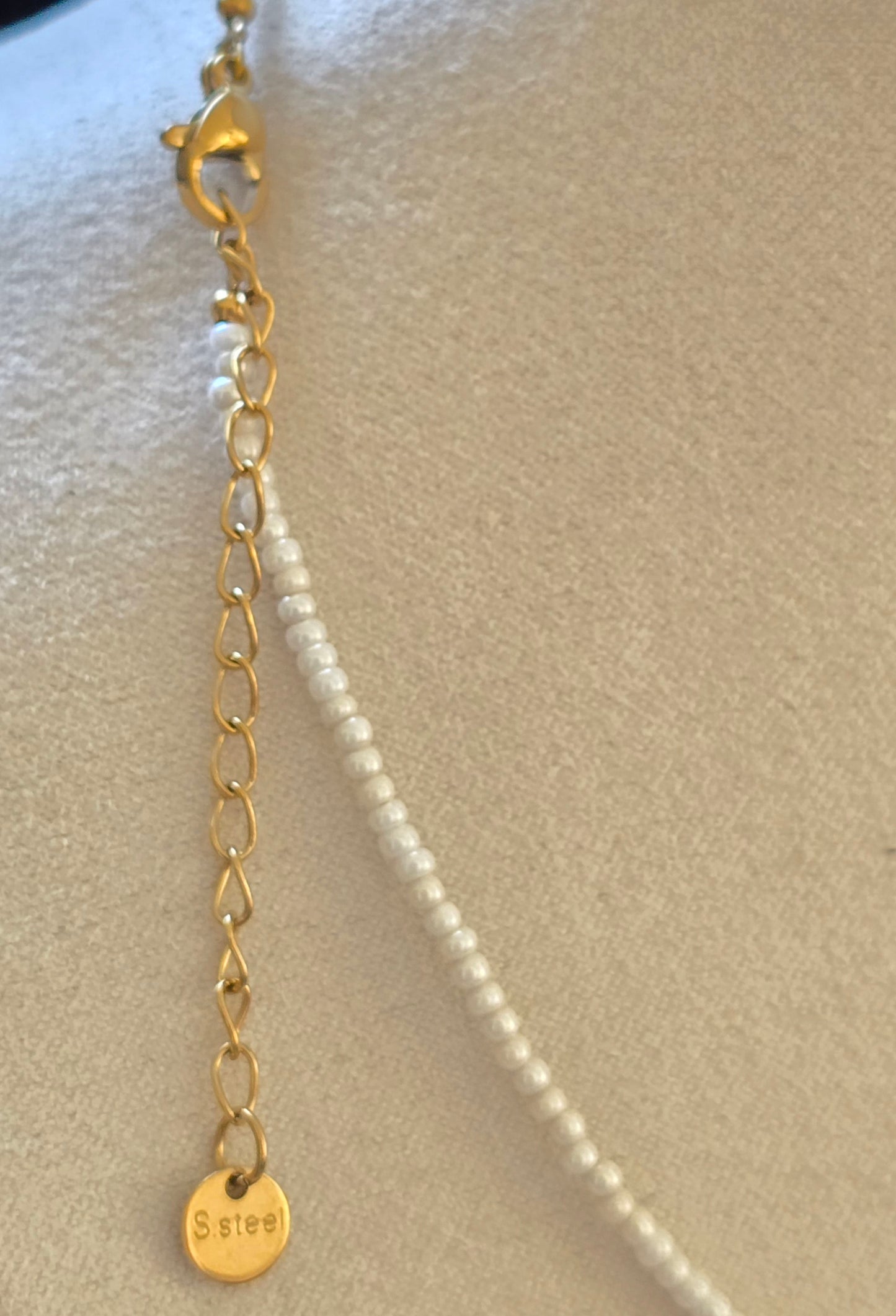 Collier charms ajustable en perle - acier inoxydable