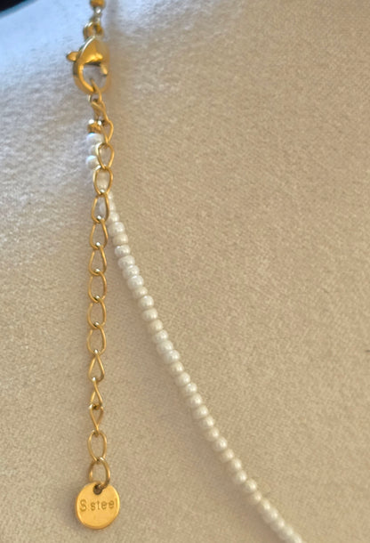 Collier charms ajustable en perle - acier inoxydable