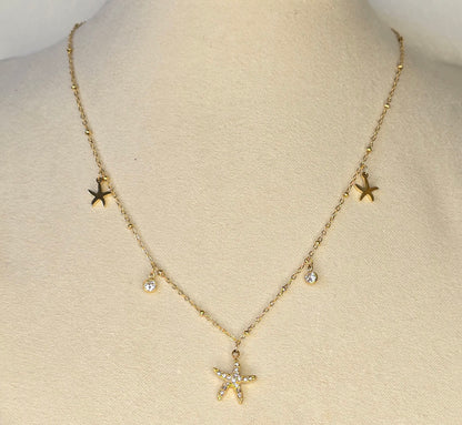 Collier pendentif Etoile strass - Acier inoxydable doré