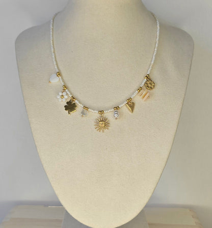 Collier charms ajustable en perle - acier inoxydable