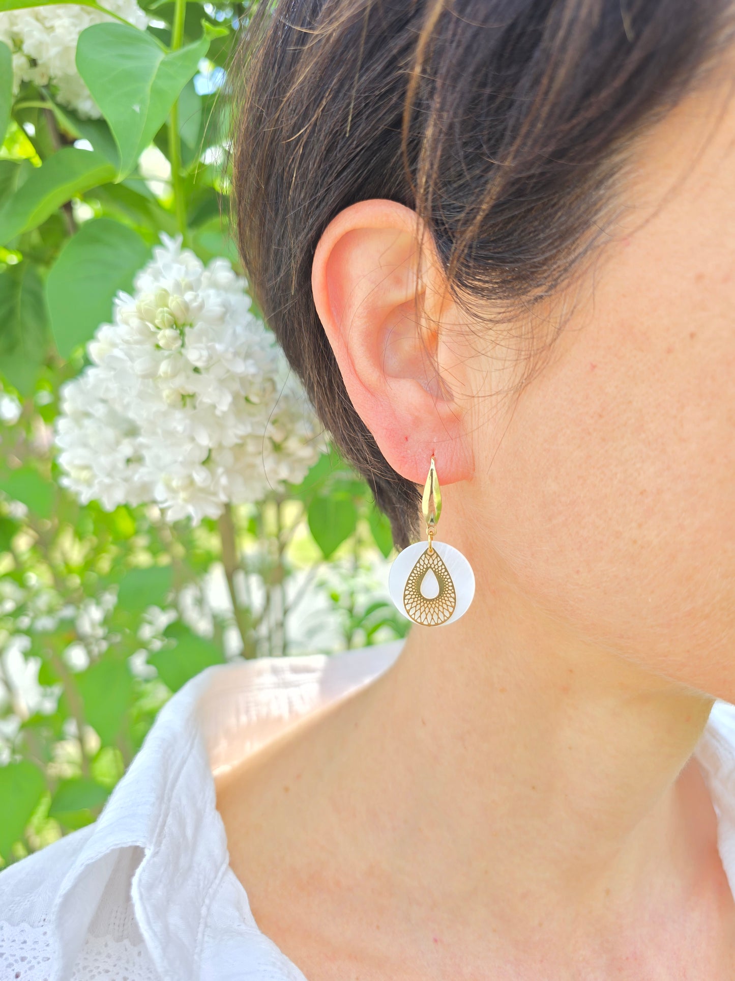 Boucles d’oreilles nacre blanche - Acier inoxydable