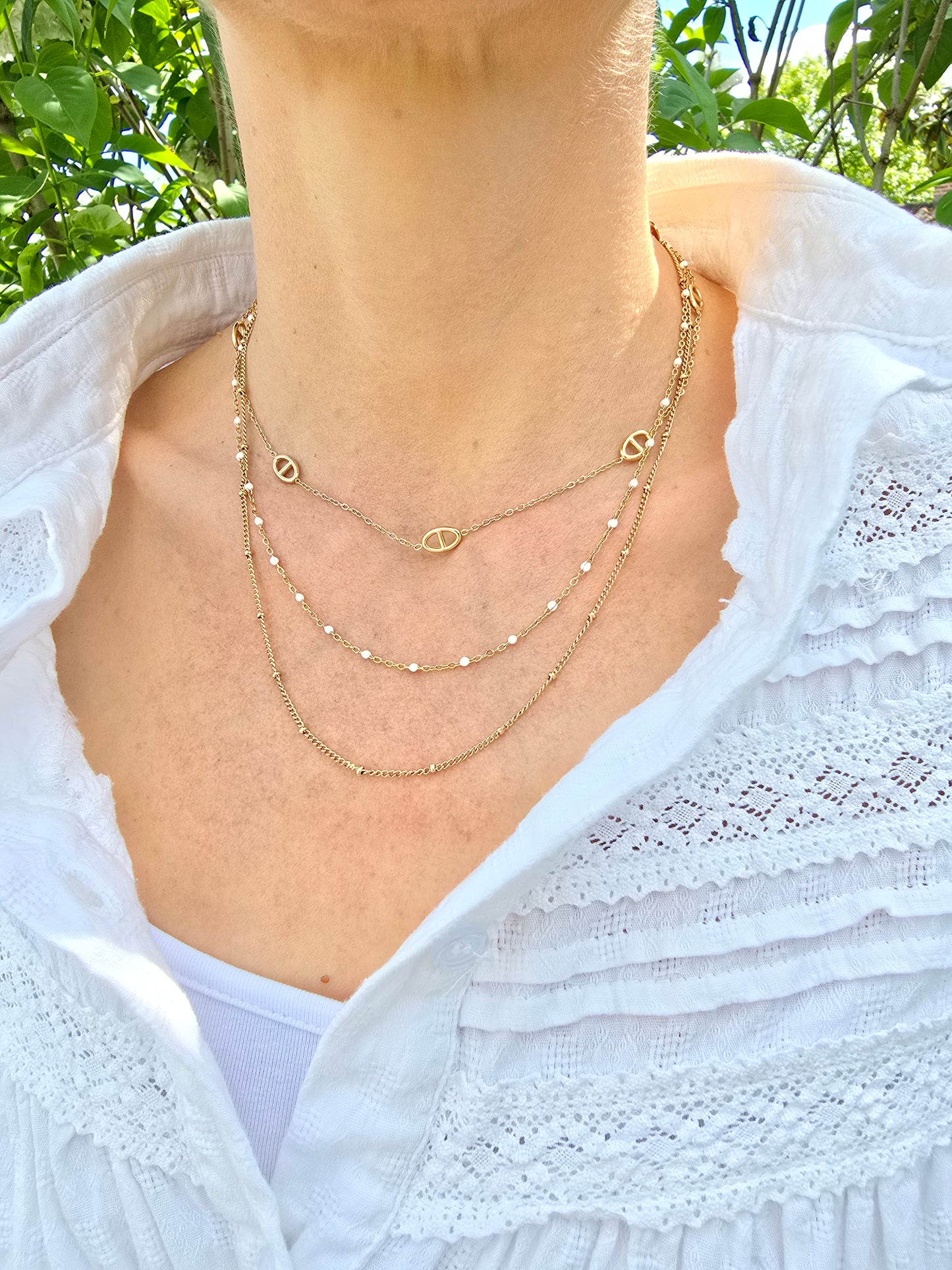 Collier triple acier inoxydable maille marine