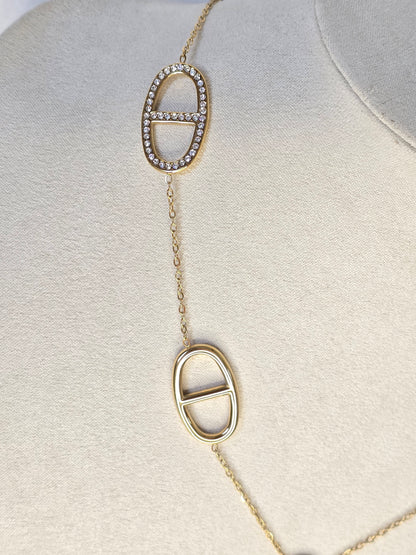 Collier y grosse maille marine strass - Acier inoxydable