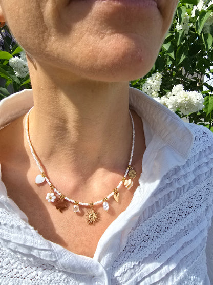 Collier charms ajustable en perle - acier inoxydable