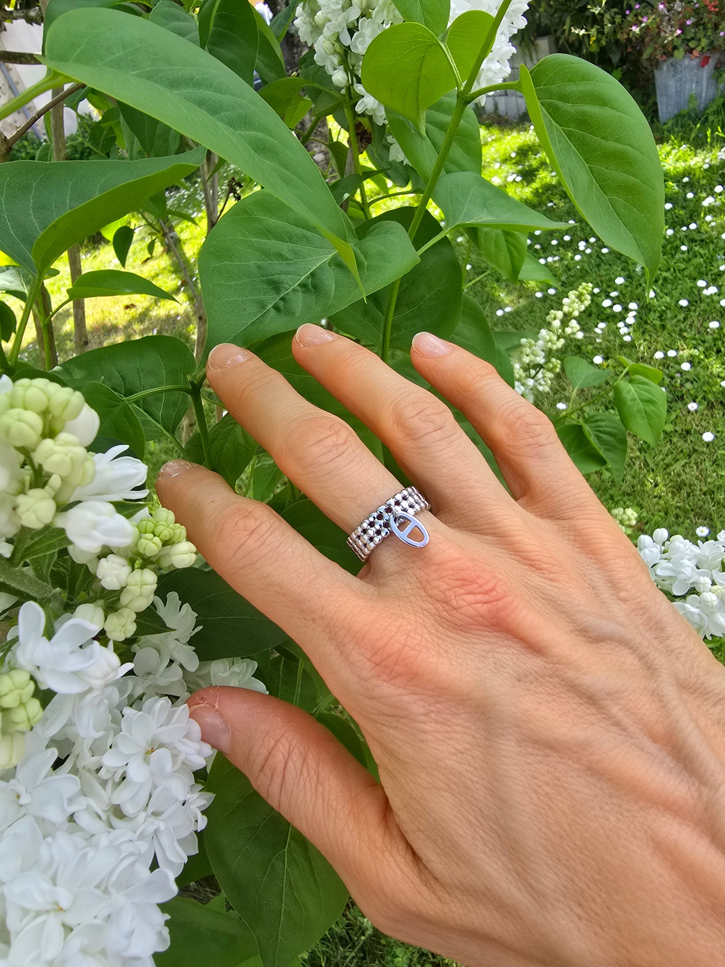 Bague ajustable  maille marine - Acier inoxydable