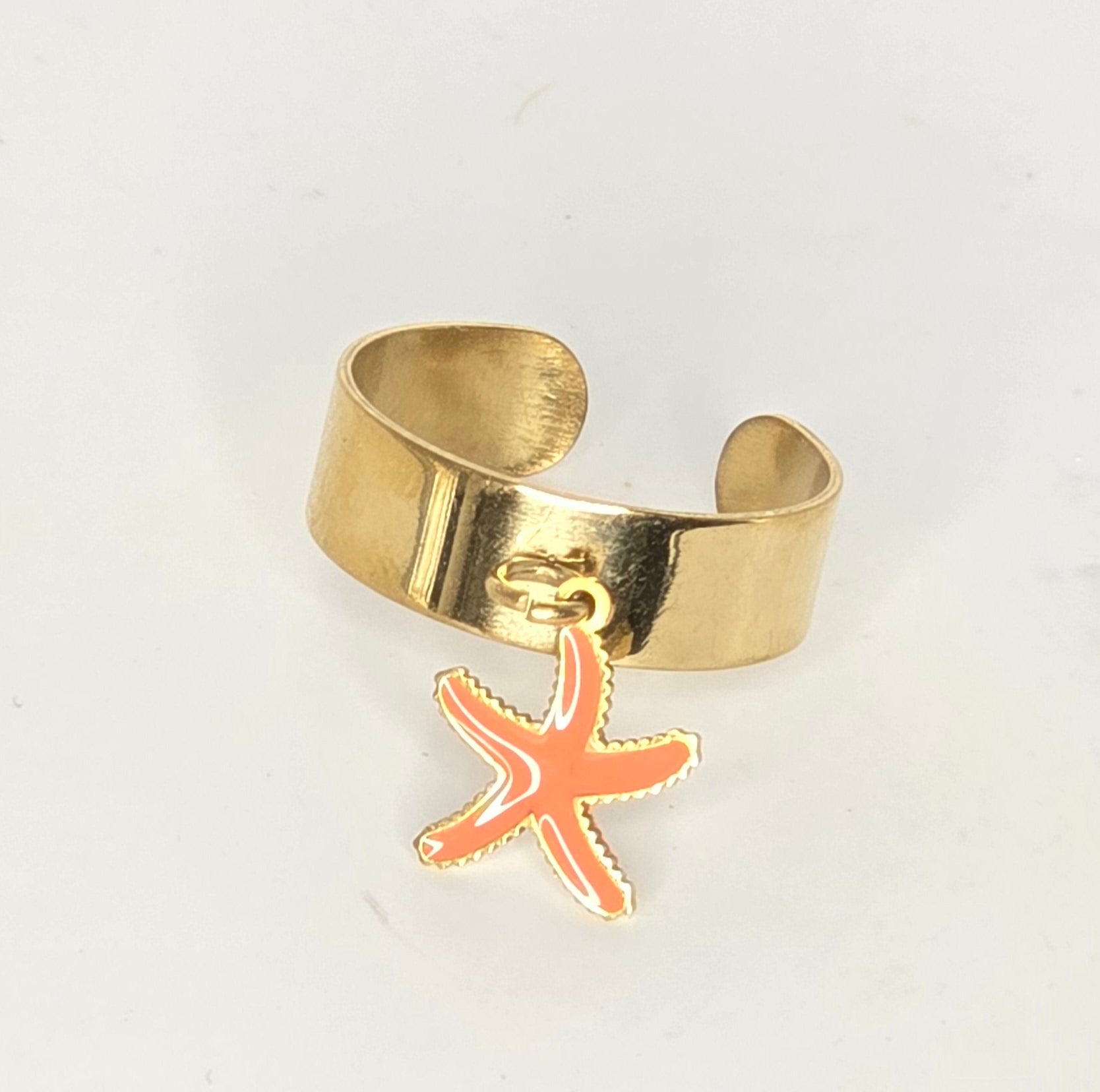 Bague Dorée étoile de mer orange-acier inoxydable ajustable - vue 3 - Créa Gégé