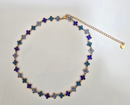Collier Trèfle Dégradé Bleu Saphir - Acier Inoxydable