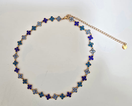 Collier Trèfle Dégradé Bleu Saphir - Acier Inoxydable