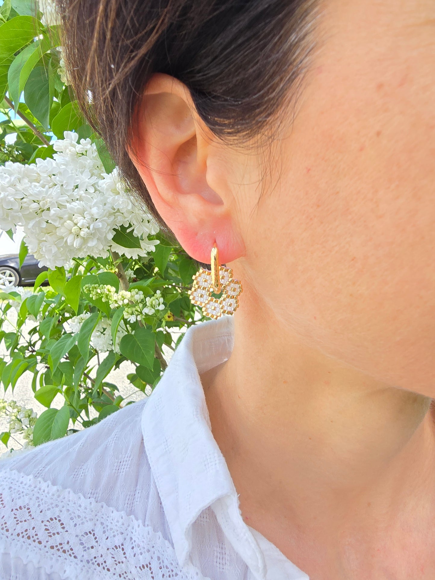 Boucles d’oreilles créoles et perles tissées à la main - Bijou artisanal bohème chic