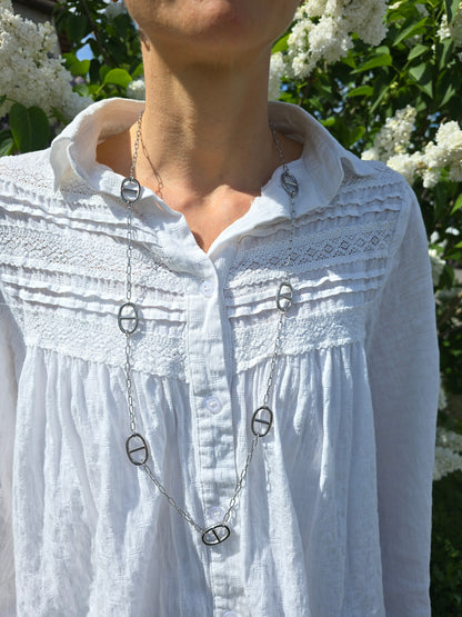 Collier sautoir grosse maille marine - Acier inoxydable