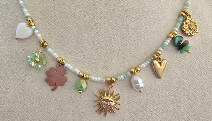 Collier charms ajustable en perle - acier inoxydable