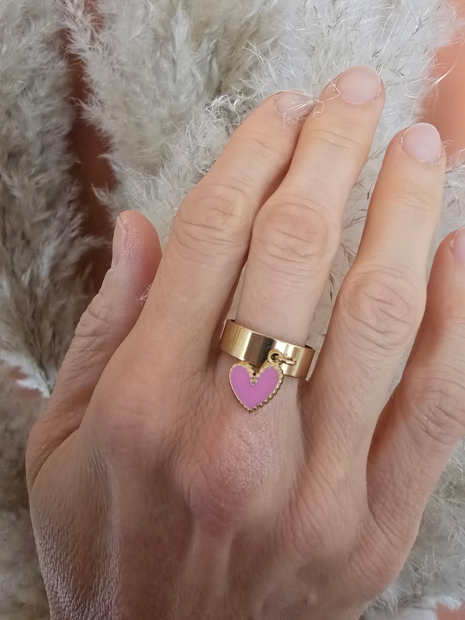 Bague ajustable cœur rose - Créa Gégé
