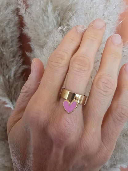 Bague ajustable cœur rose - Créa Gégé