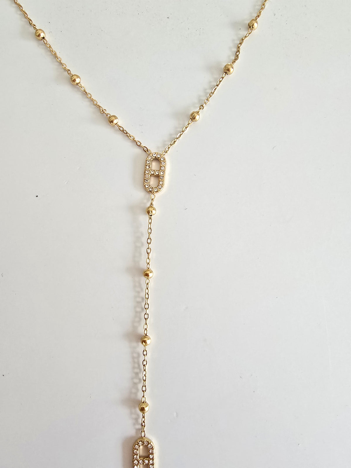Collier Y maille marine en acier inoxydable serti de strass