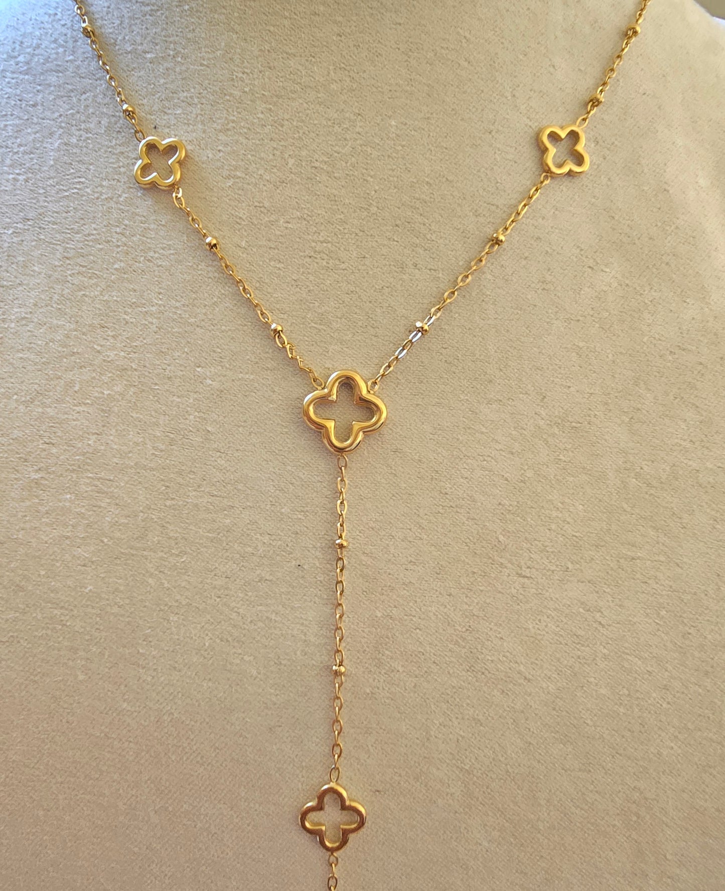 Collier fleur Y - Acier inoxydable doré
