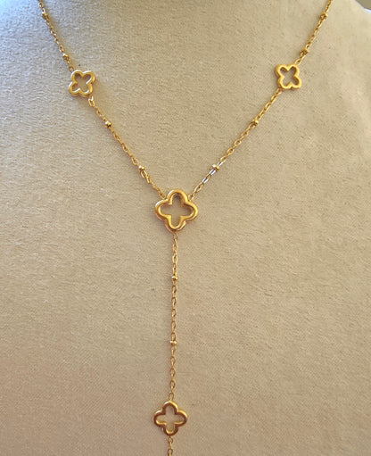 Collier fleur Y - Acier inoxydable doré