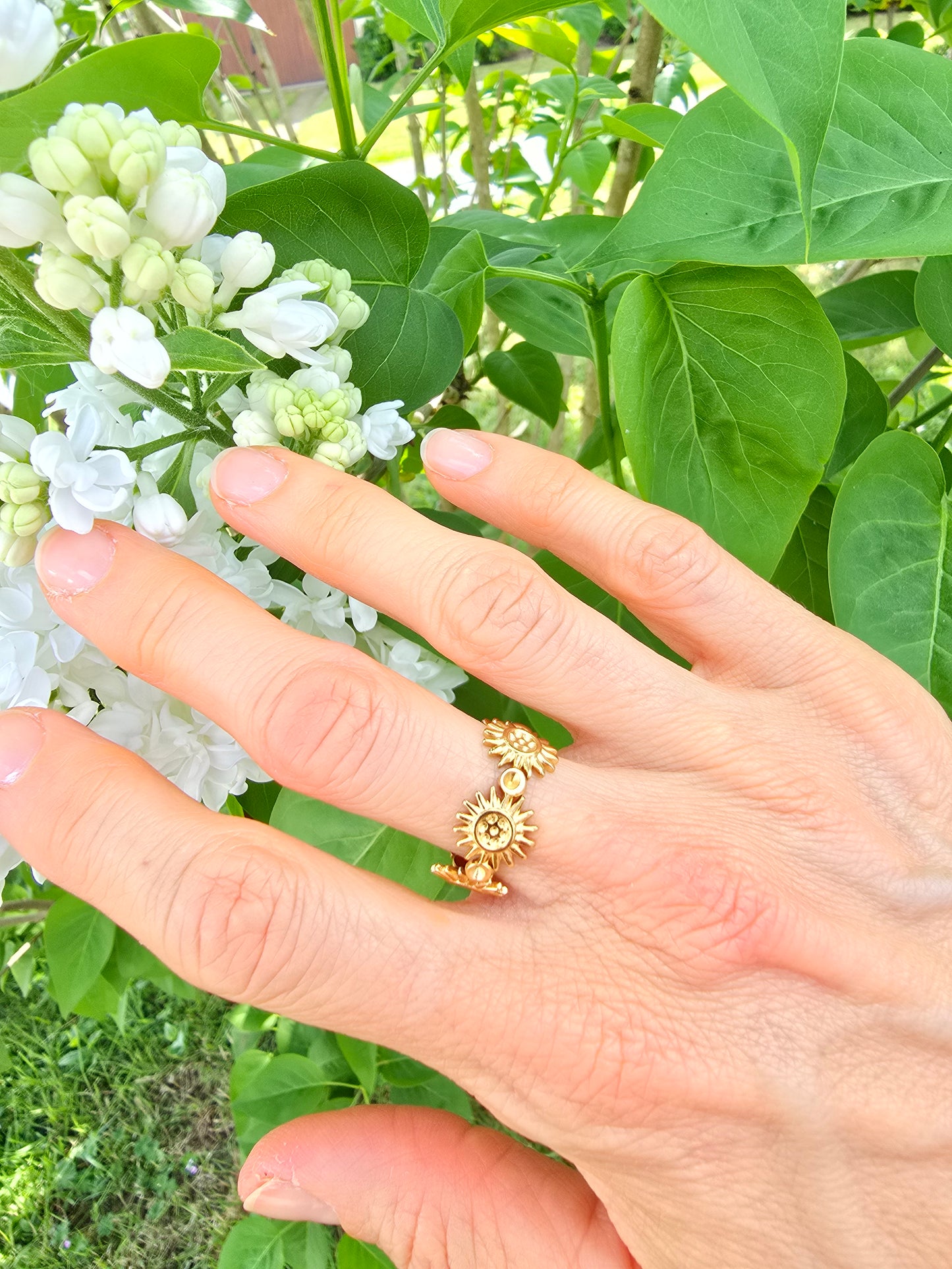Bague ajustable soleil - Acier inoxydable