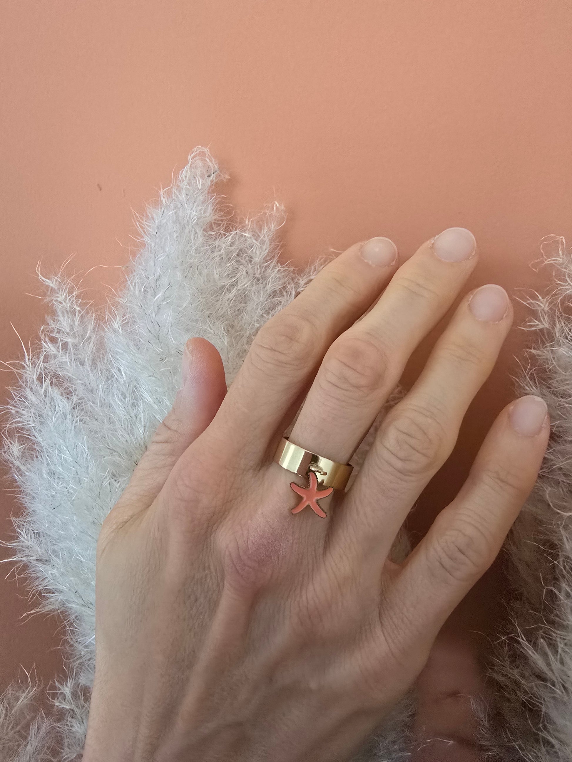 Bague Dorée étoile de mer orange-acier inoxydable ajustable - Créa Gégé