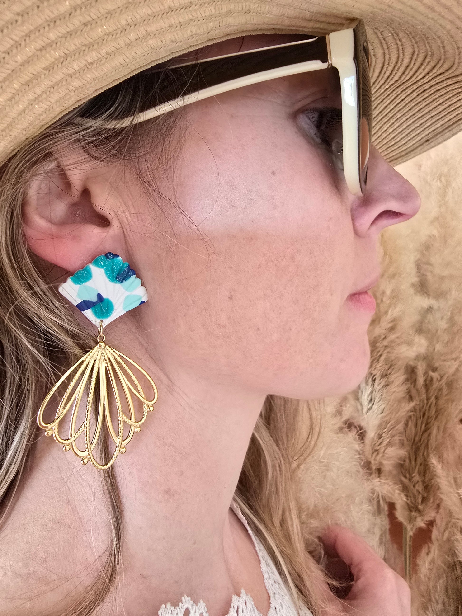 Boucles d’oreilles éventail couleurs océan - Créa Gégé