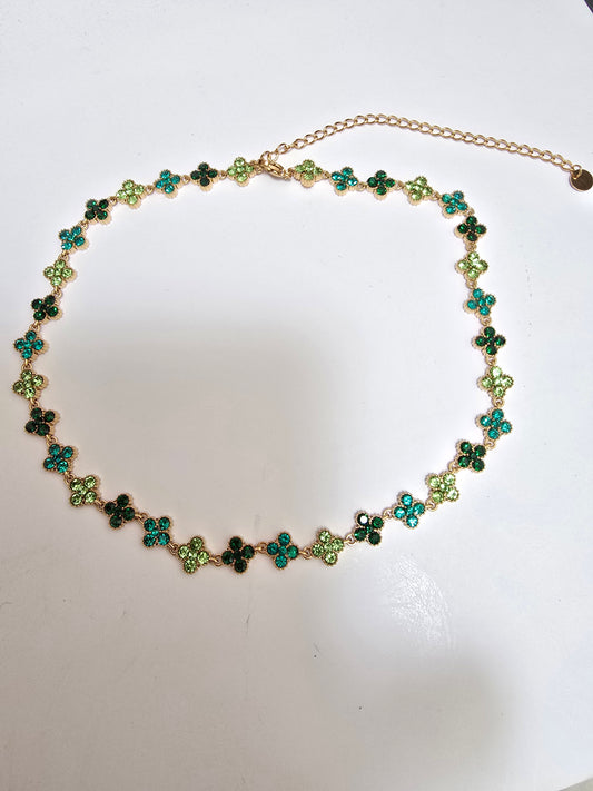 Collier Trèfle Dégradé Vert Kaki - Acier Inoxydable