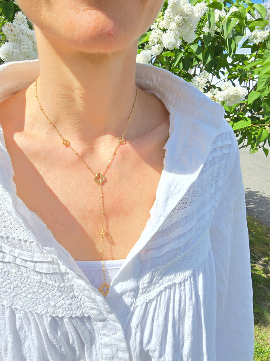 Collier fleur Y - Acier inoxydable doré