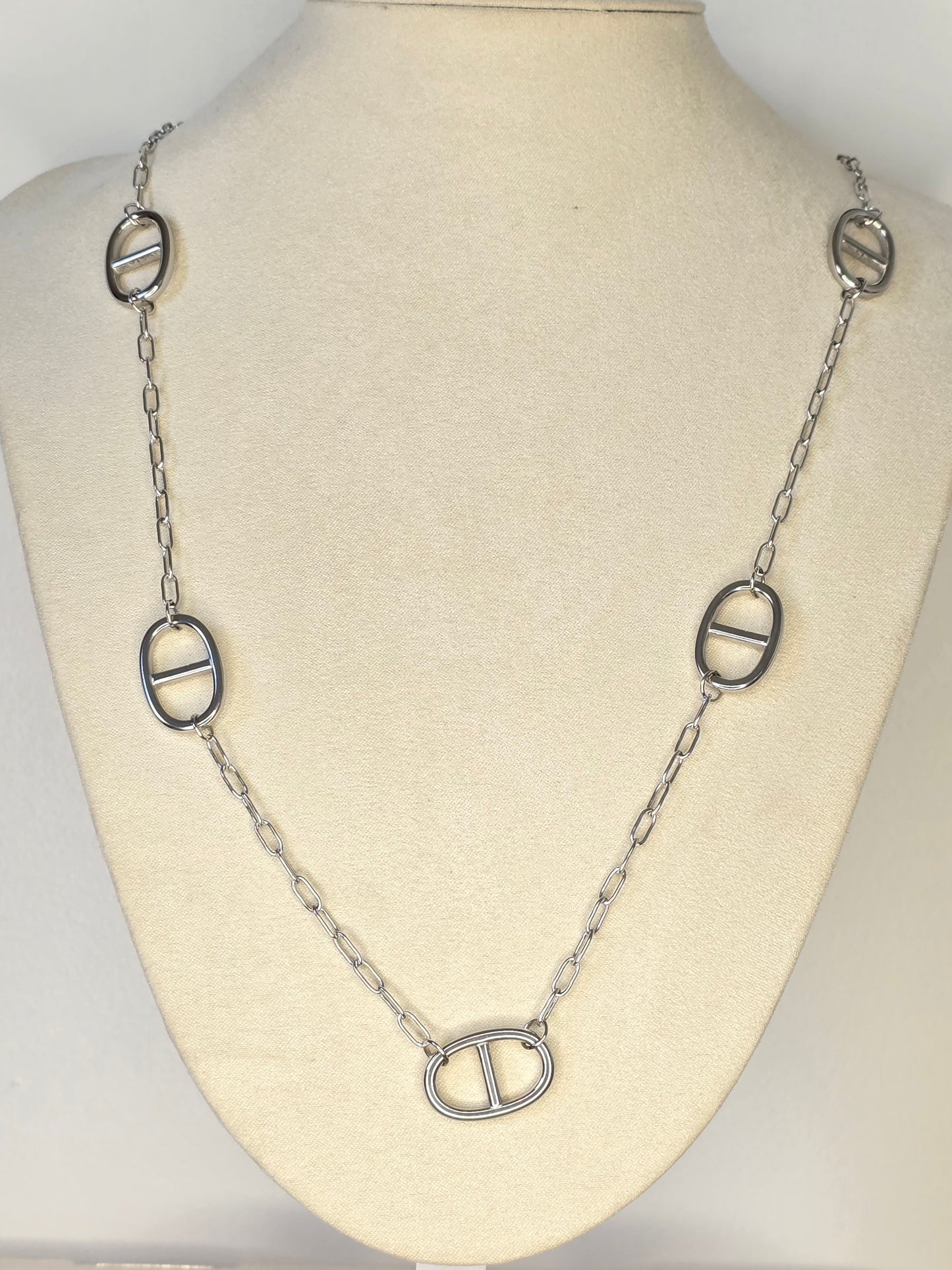 Collier sautoir grosse maille marine - Acier inoxydable