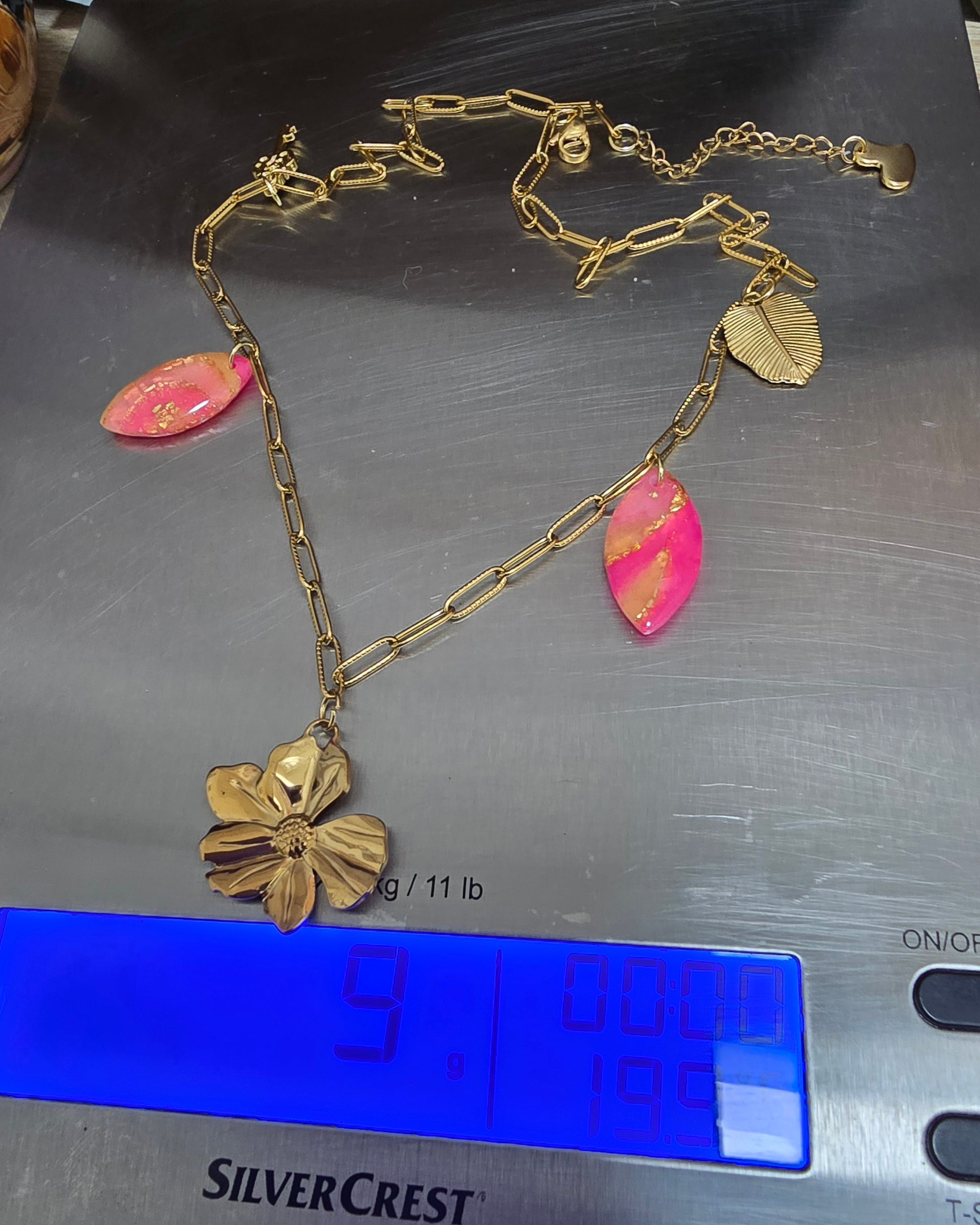 Collier fleur doré Gouttes rose transparent - vue 3 - Créa Gégé