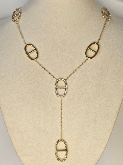 Collier y grosse maille marine strass - Acier inoxydable